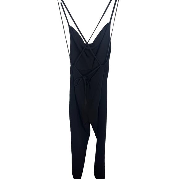 Amanda Uprichard Janet Jumpsuit Overall with Tie Back Black Solid Size XS - Picture 7 of 13